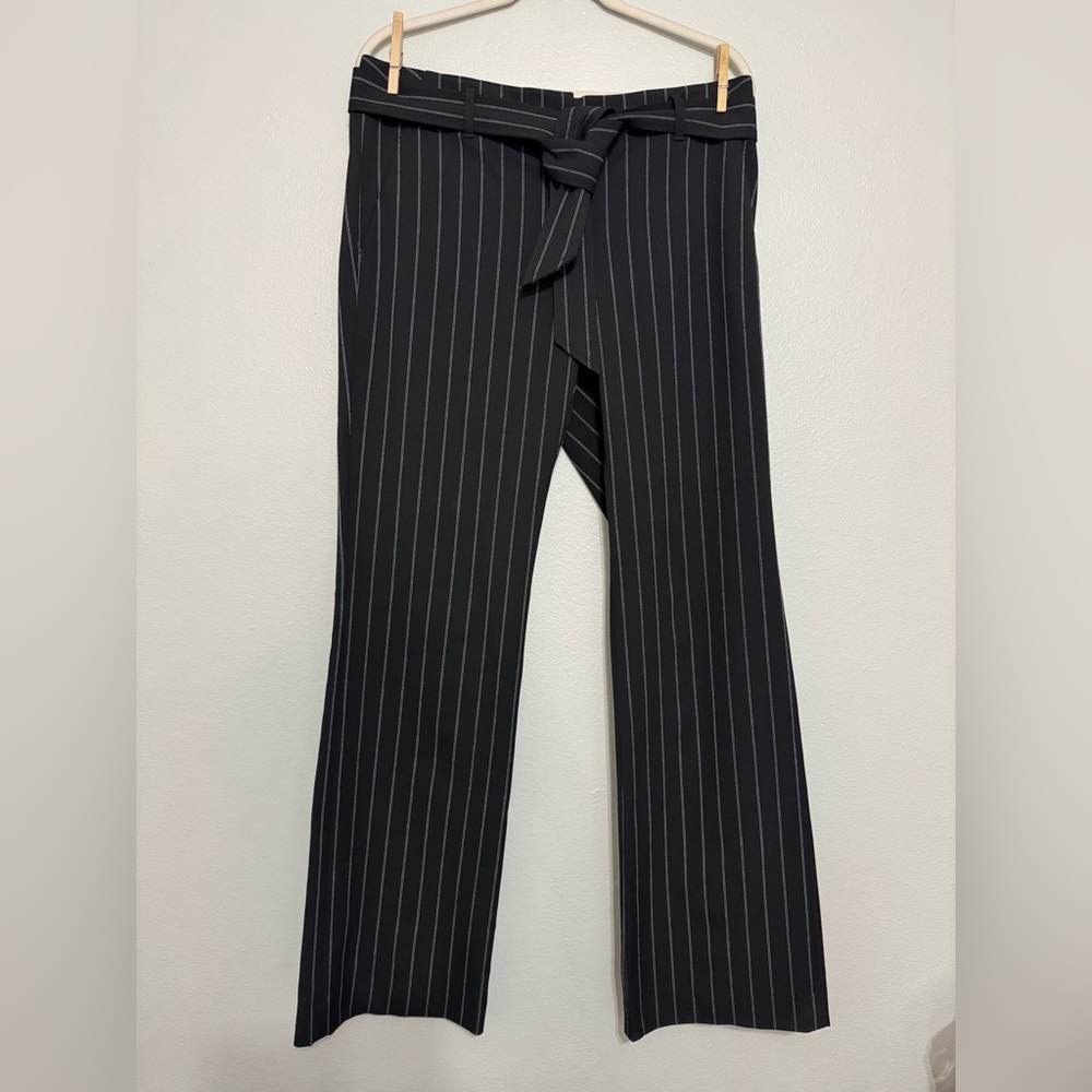 LOFT The Marisa Trouser - Belted in Black PinStripe - 6